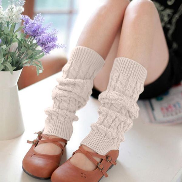 

sports socks 2# winter women knitted crochet long warm solid beenwarmers knee high boot cuffs for, Black