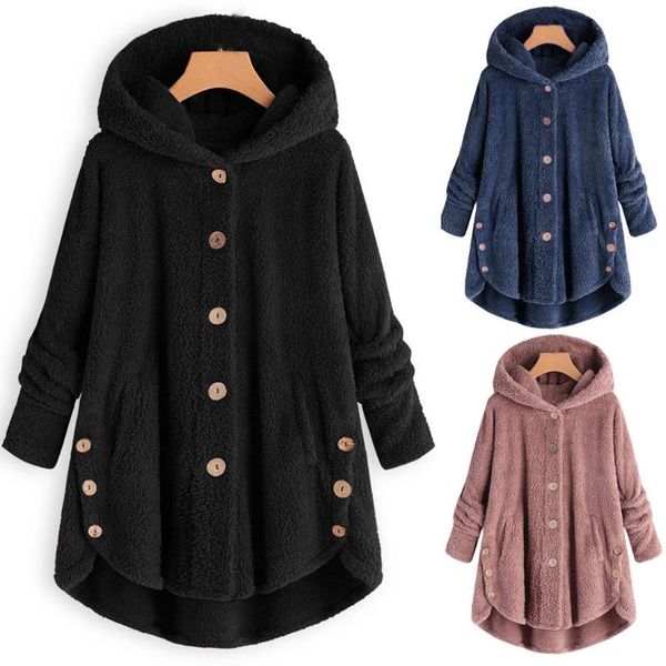 

women button coat solid jacket with hood hooded fashion pullover loose sweater blouse jaqueta feminina plus size female #t1g, Black;brown