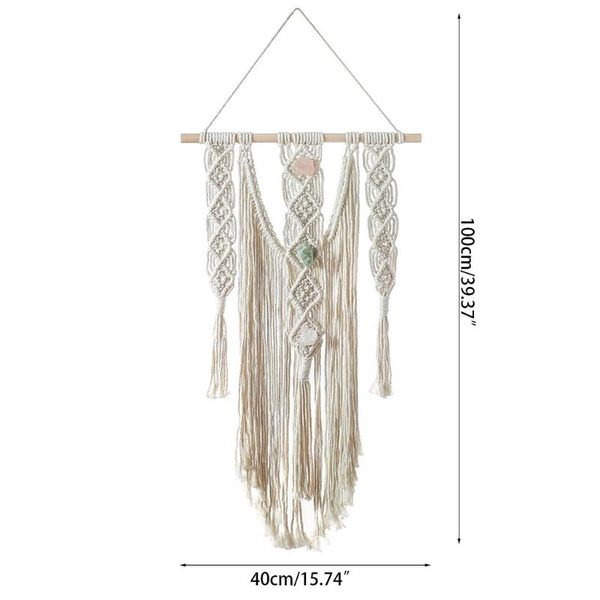 

tapestries nordic cotton rope woven tassel tapestry inlaid with stone home wall hanging
