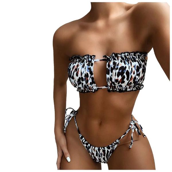 

women's swimwear bikini 2021 pleated bandeau swimsuit fashion multi color two pieces beach mini thong set bathing suit, White;black