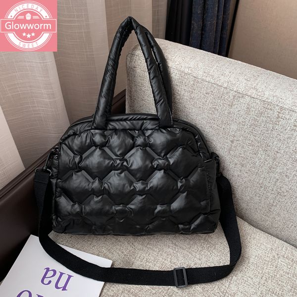 

casual down cotton women shoulder bags nylon space pad cotton handbags winter crossbody bag female large capacity totes shopper c0225