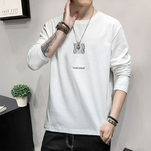 

men's casual shirts long-sleeve male t-shirt, spring and autumn t-shirt with lyrics in casual korean-style black-white white cotton t66, White;black