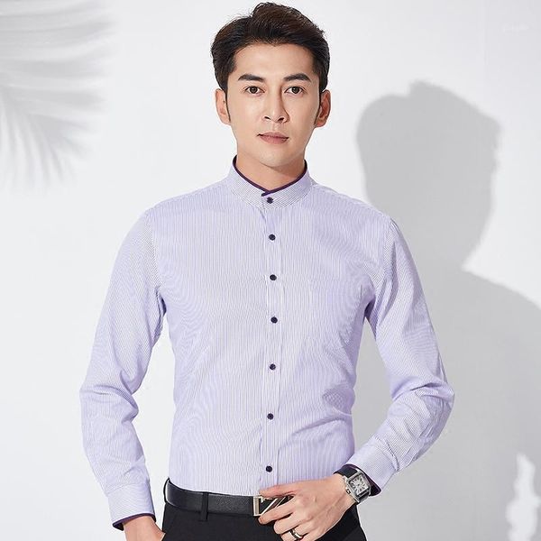 

shirts for men striped chinese stand collar long sleeve fashion business casual dress 2019 new button shirt office men1, White;black