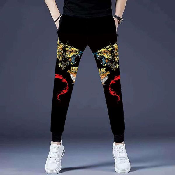 

men's pants 2021 autumn and winter printed casual trend toe sports slim foot, Black