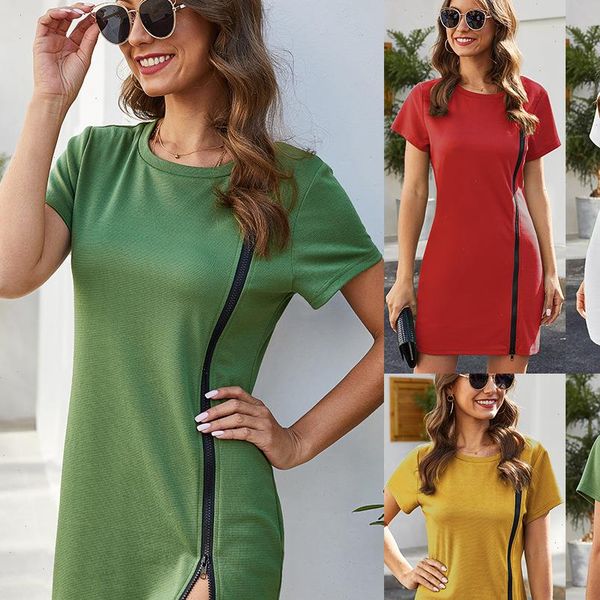 

new summer short sleeve women dress 2021 elegant bodycon solid package hip dresses drop shipping, Black;gray