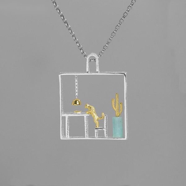 

chains - women's cat shaped sterling silver necklace, 925 silver, romantic style, exquisite jewelry