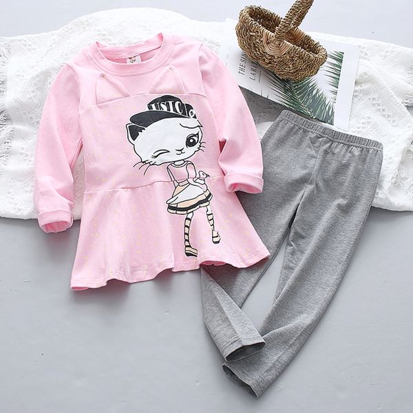 

spring autumn girls clothing cartoon shirts+pants 2pcs/set clothes sets for kids 2-8years children casual suits, White