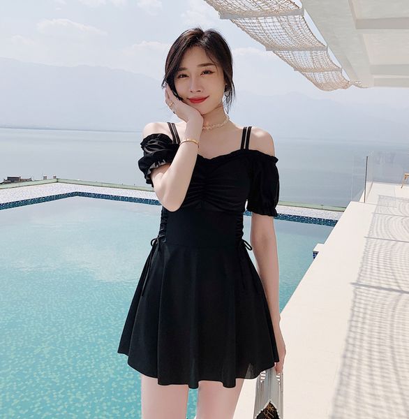 

swimsuit female xia large size fairy fan korean ins style conservative thin belly covering flat skirt student swimsuit, Red;black