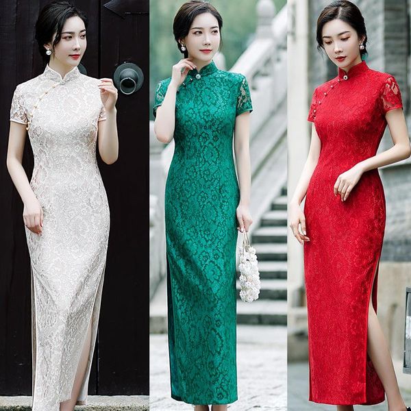 

ethnic clothing nagodo chinese dress improved young girl lace cheongsam modern retro daily large sizes qipao vestido oriental, Red