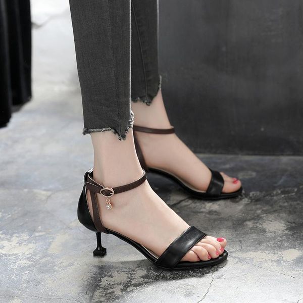

women's shoes 2021 summer new sandals female cat with color matching 5.5cm/8.5cm high heels plus size, Black