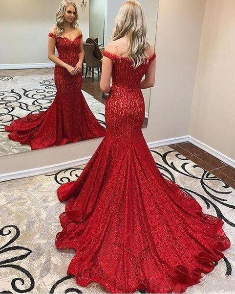 

party dresses red evening long mermaid prom gowns off shoulder lace formal wear for women back zipper custom made, White;black