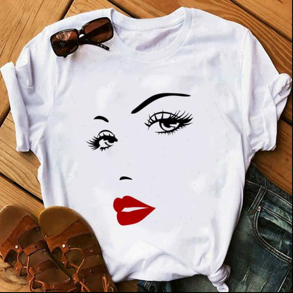 

makeup art eyelashes print vogue t shirt women kawaii streetwear hipster summer woman clothes, White