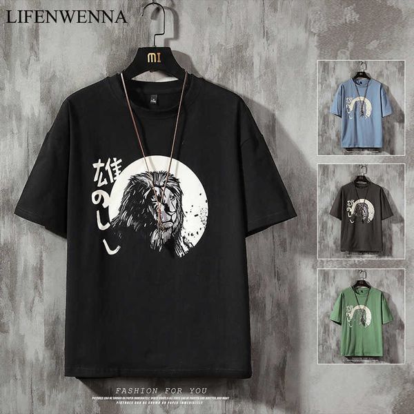 

lifenwenna harajuku t shirt men hip hop t-shirt stone lion streetwear summer tshirts short sleeve cotton tees hipster m-5xl 210528, White;black