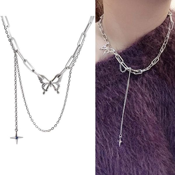 

pendant necklaces cosyoo harajuku punk style butterfly choker vintage hip hop tassel clavicle chain sweater necklace for women men jewelry, Silver