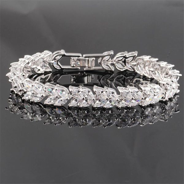 

charm bracelets gorgeous zircon foliage bracelet 2021 trend copper white contracted for women europe america quality jewelry, Golden;silver