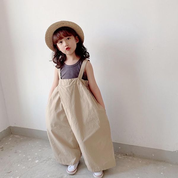 

jumpsuits kid baby girl fashion wear suit khaki sleeveless jumpsuit pants children wide leg overalls sling pant clothes set, Blue