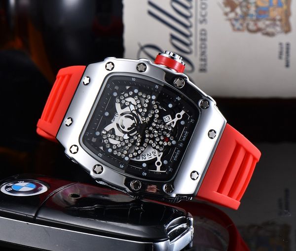 

2021 richa brand three series luxury watches fashion sport rm mens quartz watch designer rubber strap leisure style miller ghost head skelet, Slivery;brown