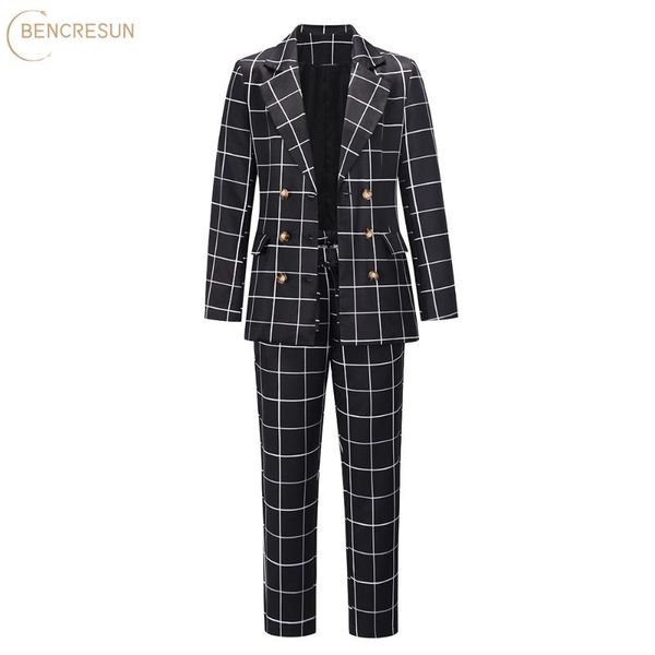 

women's two piece pants autumn winter streetwear women set long sleeve blazer suit plaid office lady tracksuit fitness outfits, White