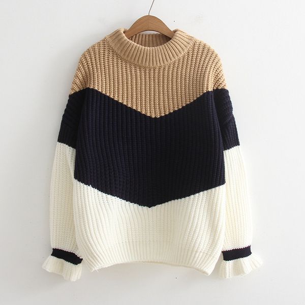 

2021 new oversized thick sweaters women winter fashion three-color stitching loose pull femme hiver korean jumper pullovers sweater mroc, Black;gray