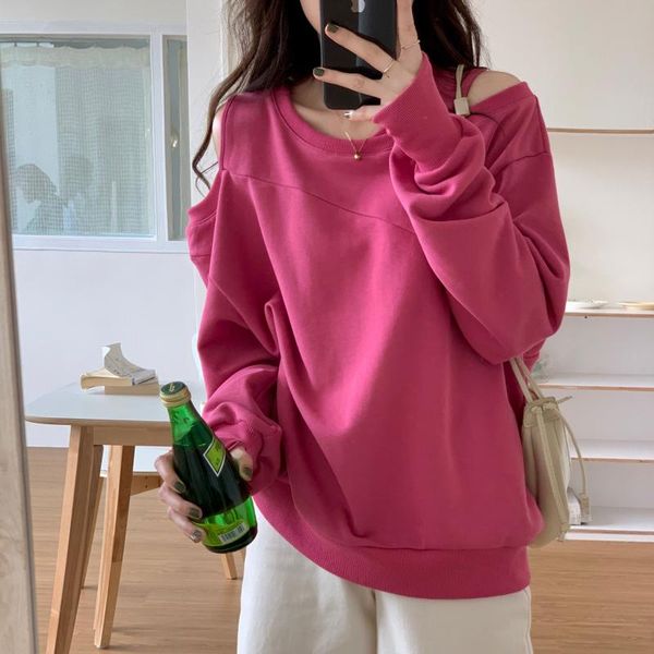 

women's hoodies & sweatshirts 2021 autumn korean style loose pullovers off shoulder long sleeve sweatshirt womens streetwear (x2126, Black