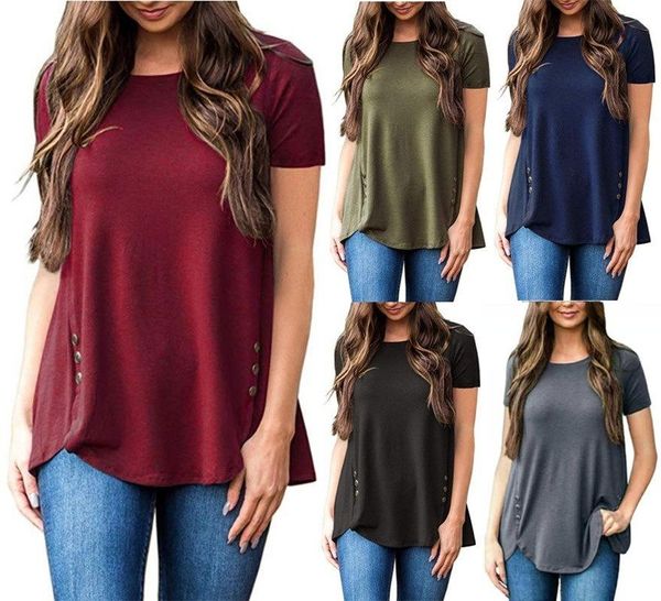 

women's t-shirt 2021 harajuku solid color comfortable casual round neck short-sleeved button women knitted bottoming summer, White