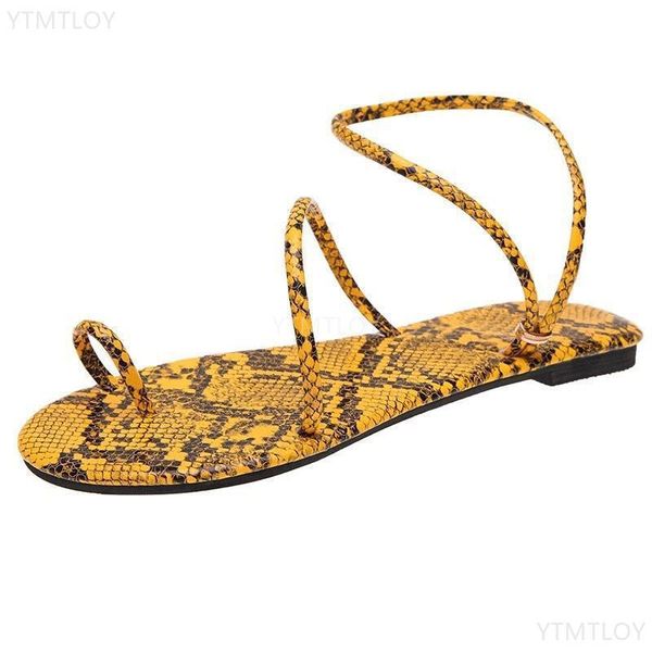 

slippers summer sandals women fashion clip toe snakeskin pattern flat casual ankle strap plus size 2021 zapatillas mujer casa, Black