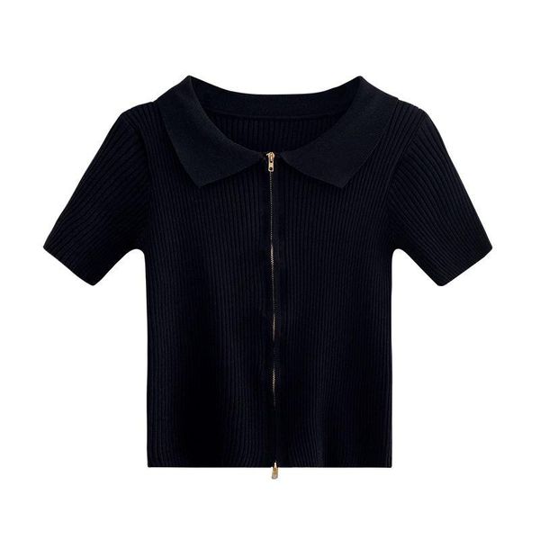 

women's knits & tees 2021 short-sleeved double zipper slimming knitted cardigan female casual fashion t-shirt summer, White