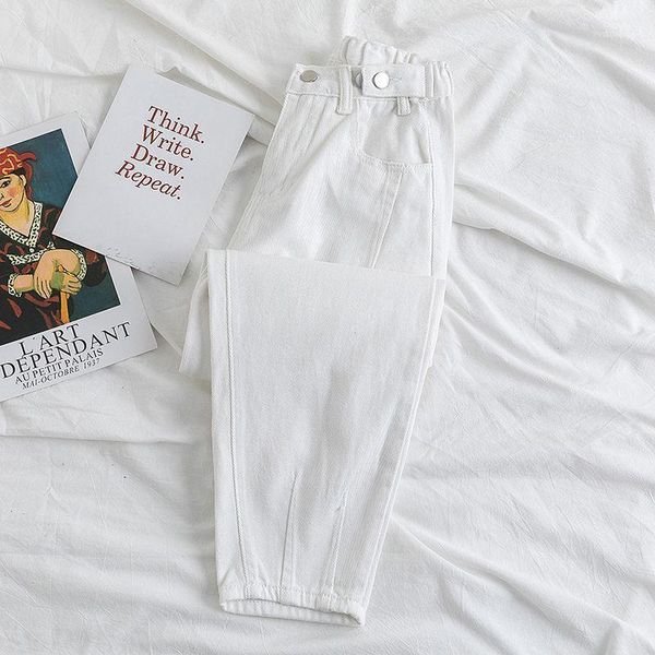 

women's jeans 2021 white high waist denim harem pants boyfriend for woman loose trousers vaqueros mujer light plus size lady l1271, Blue