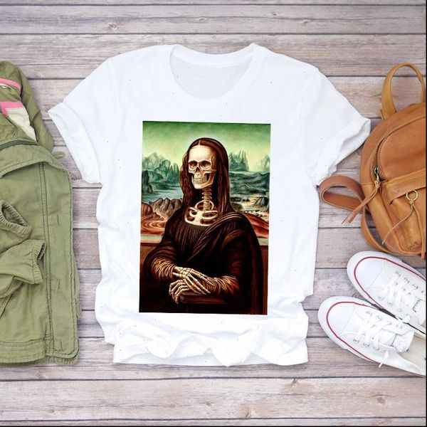

women cartoon skull painting funny halloween fashion print lady t shirts womens graphic t shirt ladies female tee t shirt, White