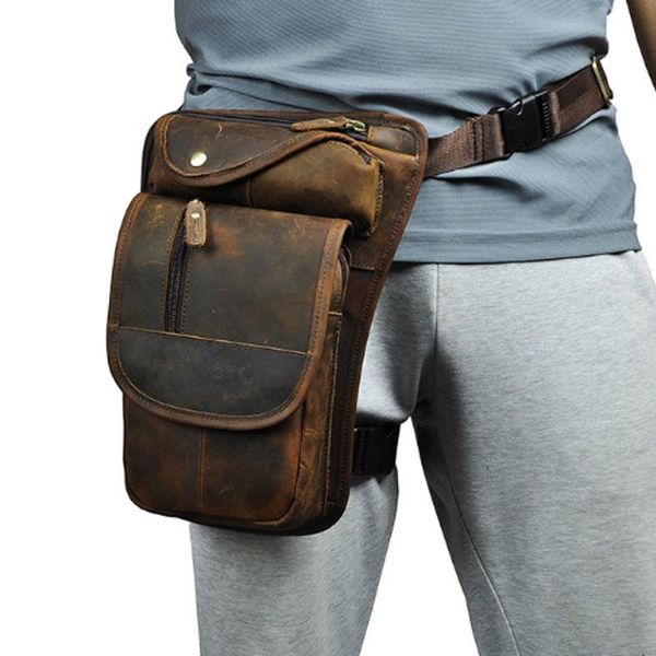 

waist bags real cow leather men thigh drop leg bag vintage genuine classic motorcycle hip belt fanny pack messenger