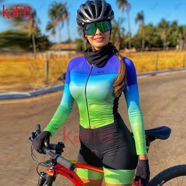 

racing sets kafiwomen' clothing cycling jersey 2022 pro team women costumes winter retro long sleeve jumpsuit, Black;blue