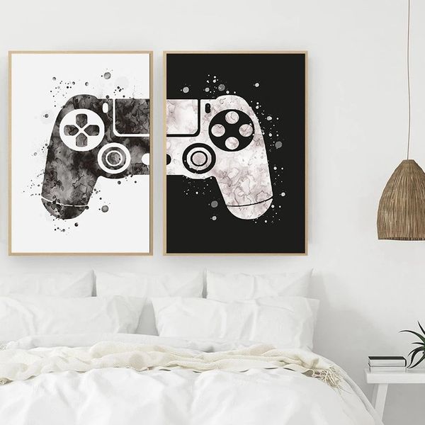 

2pcs/set unframed painting black and white splicing game console poster