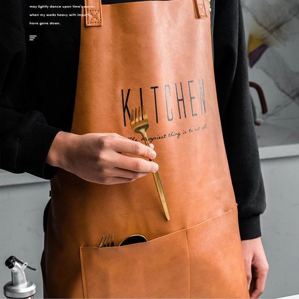 

kitchen cooking apron pu leather aprons waterproof oil-proof kitchen apron,work apron with pockets adjustable neck strap