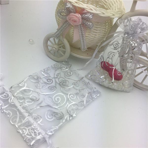 

gift wrap 50 pcs small organza sheer favor bags mini silver rattan pattern jewelry pouches drawstring for wedding