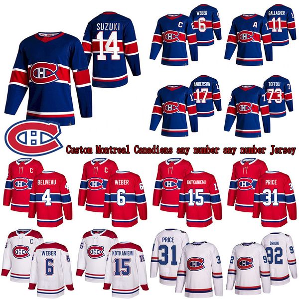 

custom montreal canadiens jersey 14 nick suzuki 6 shea weber 31 carey price 17 josh anderson 11 gallagher 15 kotkaniemi hockey jerseys, Black;red