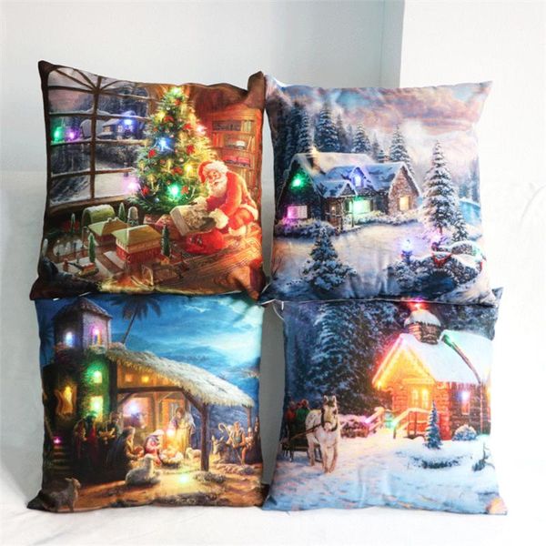 

cushion/decorative pillow led merry christmas santa claus dog letter cushion cover xmas square decorative throw case sofa home decor almofad