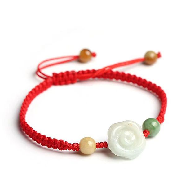 

storage bags selling natural jadeite jade rose bracelet for men and women chinese style hand-woven string