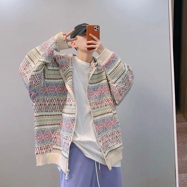 

men's jackets autumn men fashion hooded jacket cardigan casual print high street drop shoulder zipper ins couple wear, Black;brown