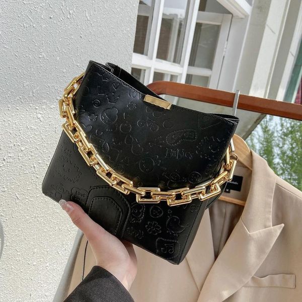 

evening bags chain portable bucket women's bag 2021 spring and summer retro fashion single shoulder embossed messenger