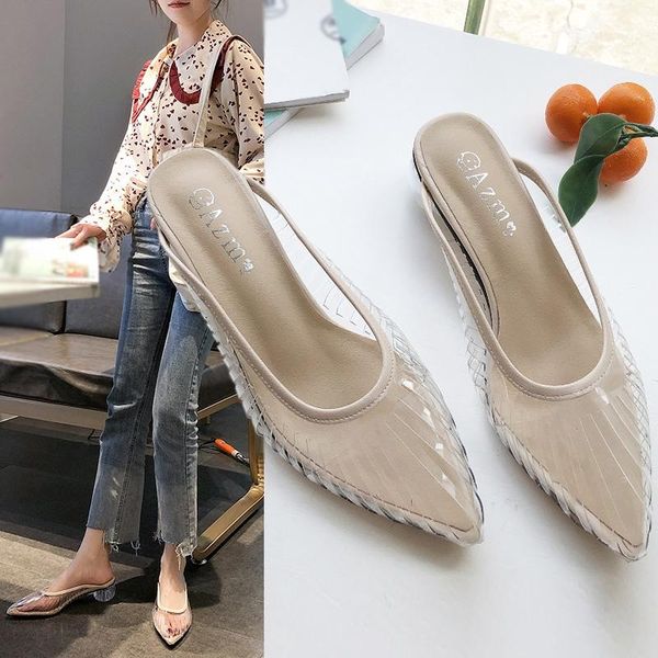 

dress shoes mules fashion block heels women's transparent crystal, Black