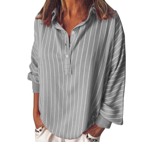 

fashion new loose shirt blouse stylish woman casual striped button lapel long sleeve shirt daily simple female blouse l0221, White