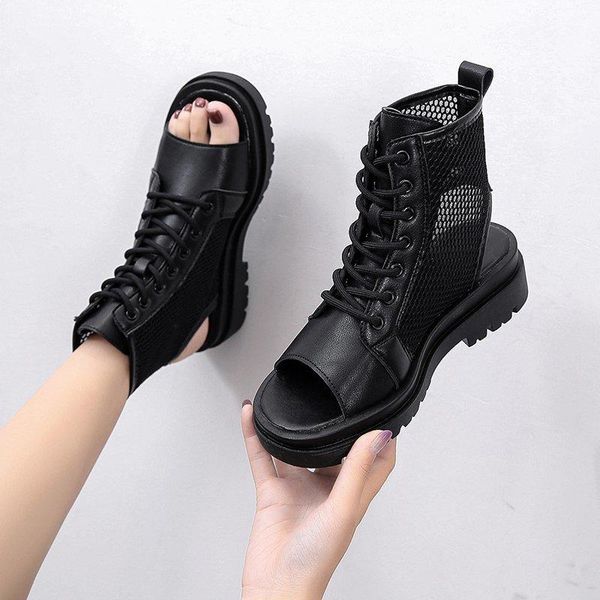 

sandals 2021 summer roman shoe high breathable hollow women's platform fashion, Black