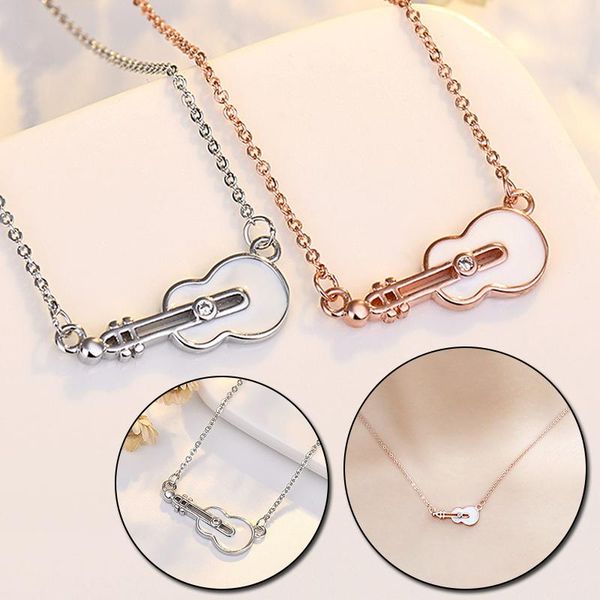 

pendant necklaces trendy violin music note guitar crystal necklace rose silver color creative shell clavicle chain korean fashion female cho
