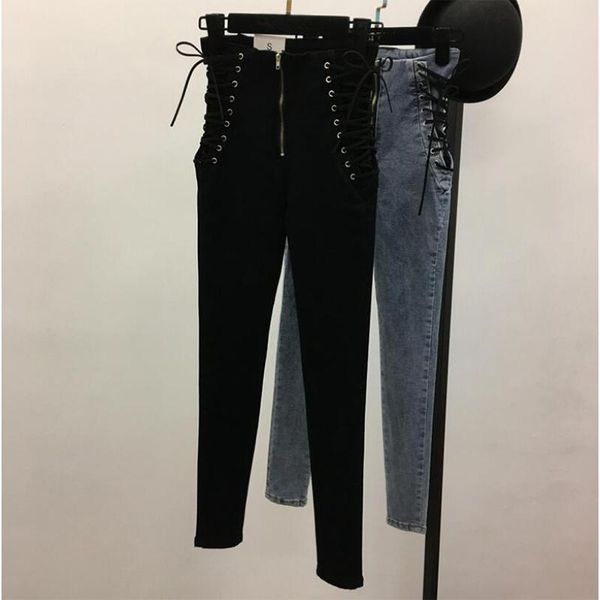

women's pants & capris korean high waist jeans women solid loose casual street denim trousers pantalon femme xx059, Black;white