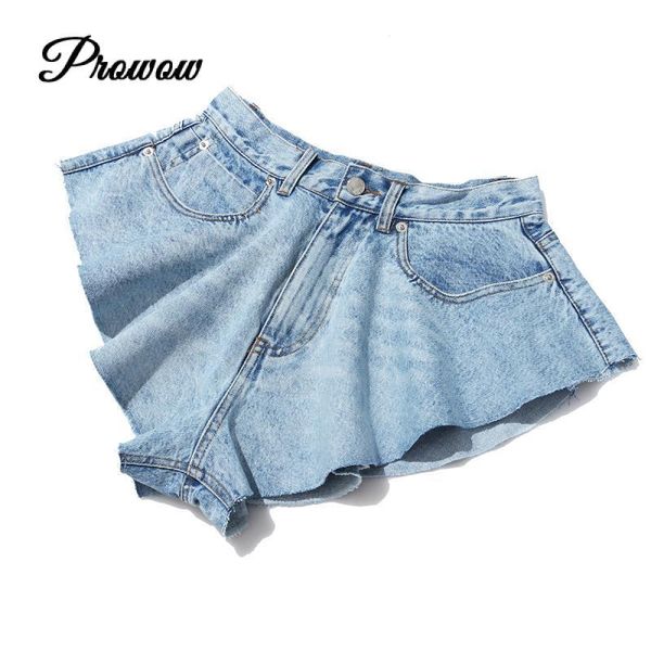 

women's jeans summer women tide ruffled hem big wide-leg denim shorts pants make old fashion 2021 brand clothes, Blue