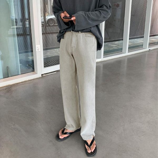 

men's jeans autumn gray trend korean style split loose design sense niche straight-leg pants slim casual trousers, Blue
