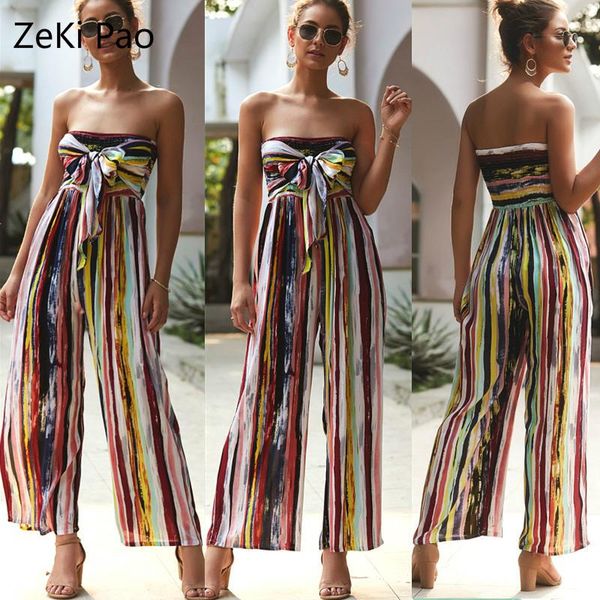 

women's jumpsuits & rompers summer jumpsuit stripe painted fashion straight one-piece collar tube bow bodysuit elegant clothing, Black;white