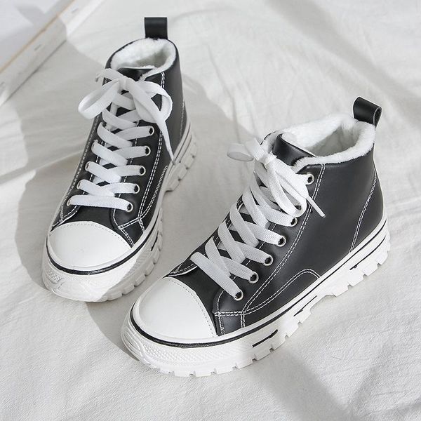 

boots fashion women winter plus velvet warm motorcycle platform ladies lace up casual ankle k09, Black