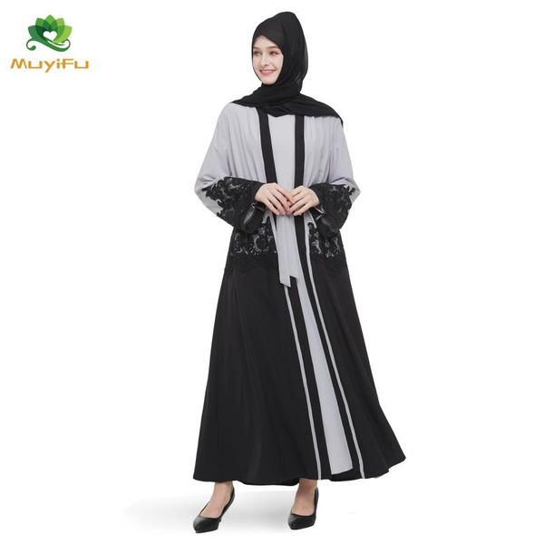 

casual dresses wepbel middle east arabian women's lace cardigan women muslim long open dress abaya high waist full sleeve, Black;gray