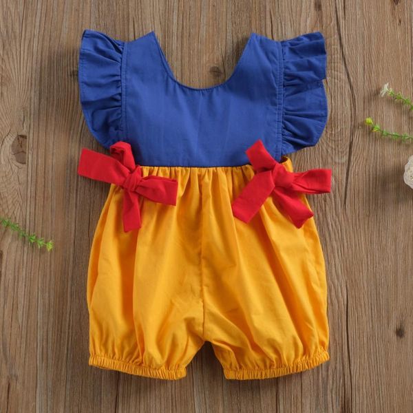 

jumpsuits summer baby girl contrast color jumpsuit with ruffles, sleeveless backless round collar elastic waist short romper, Blue